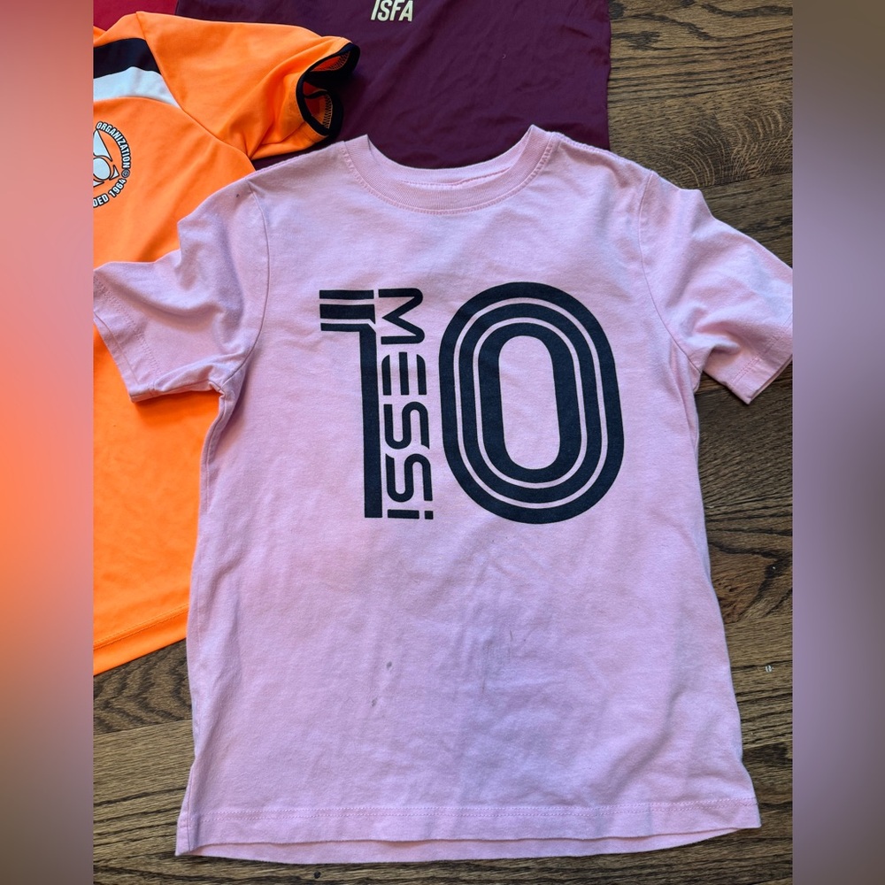Youth Soccer Bundle—4 Pack Mixed Sizes (S/M), Messi #10 Tee, AYSO & ISFA Jerseys - Picture 2 of 5